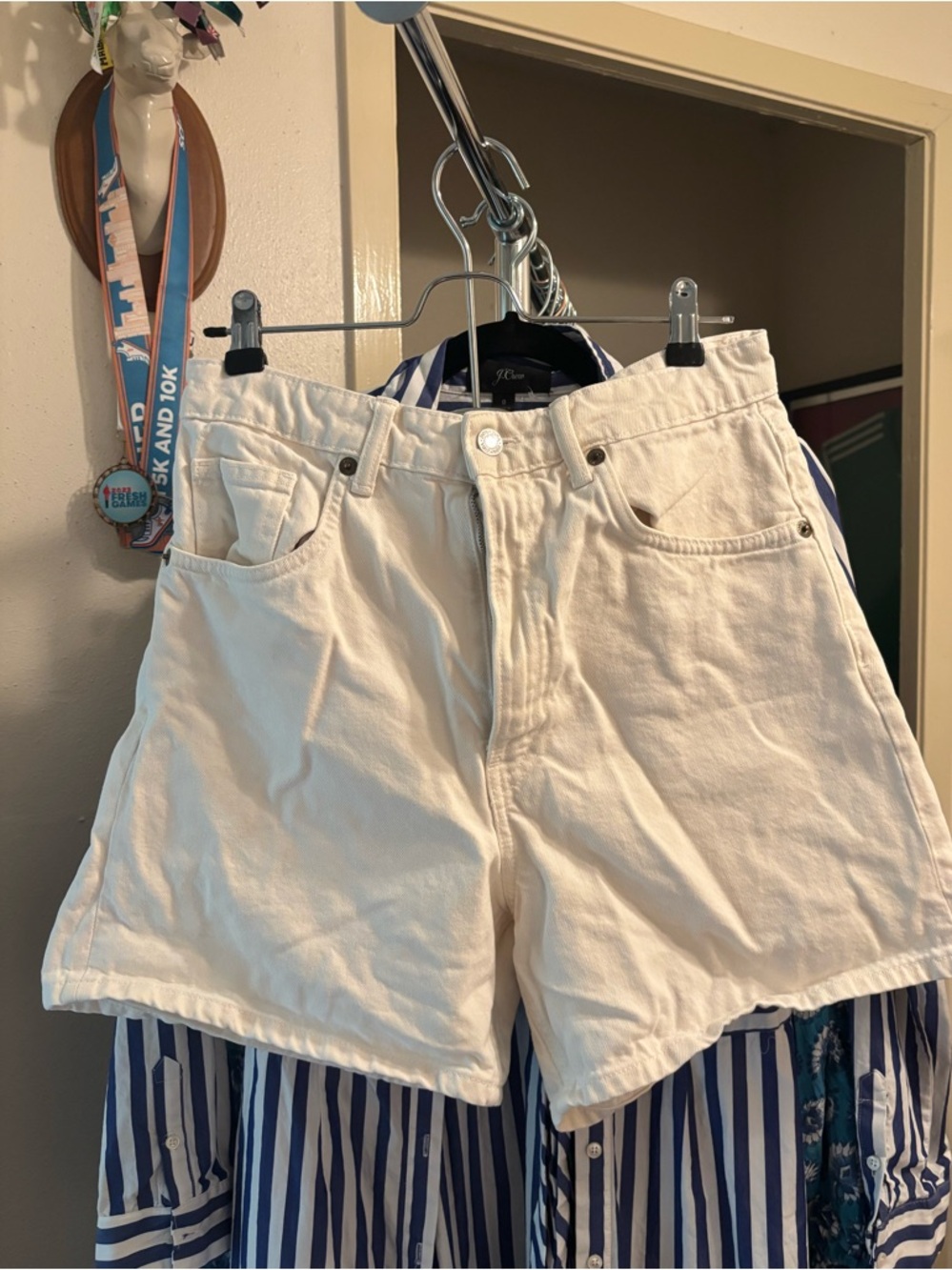 Zara White High Waist Denim Shorts